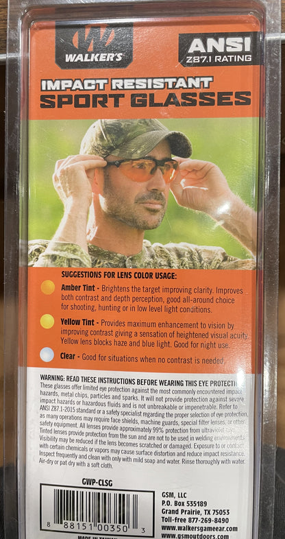 Impact Resistant Sport Glasses, made by Walker's